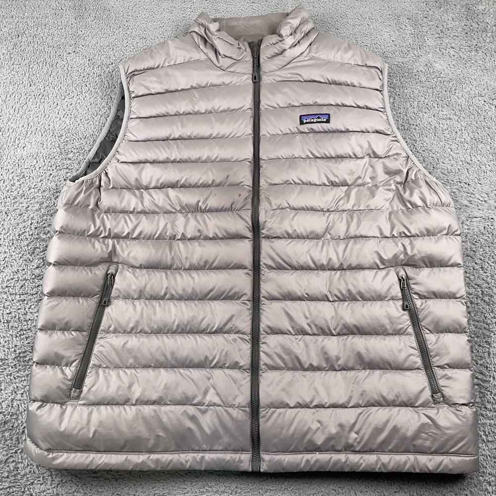 Patagonia Vest Mens 2XL Gray Down Sweater Puffer Full Zip Hiking Outdoor 84622